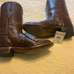 Brown Ostrich full quill boots—like new